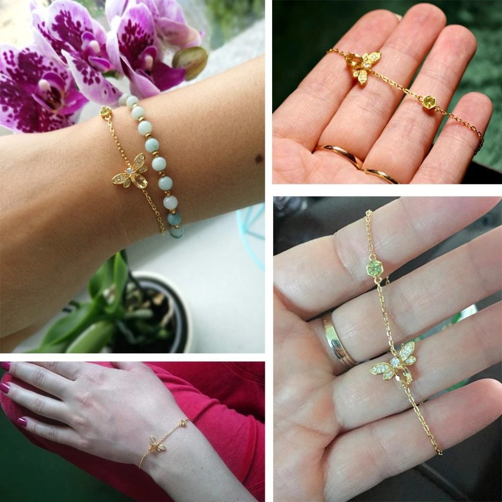 *NEW 18K Yellow Gold Citrine Diamond Bee Bracelet - Picture 6 of 7